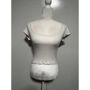 Free People Intimately Cream Ribbed Lettuce Edge Square Neck Crop Top size Small